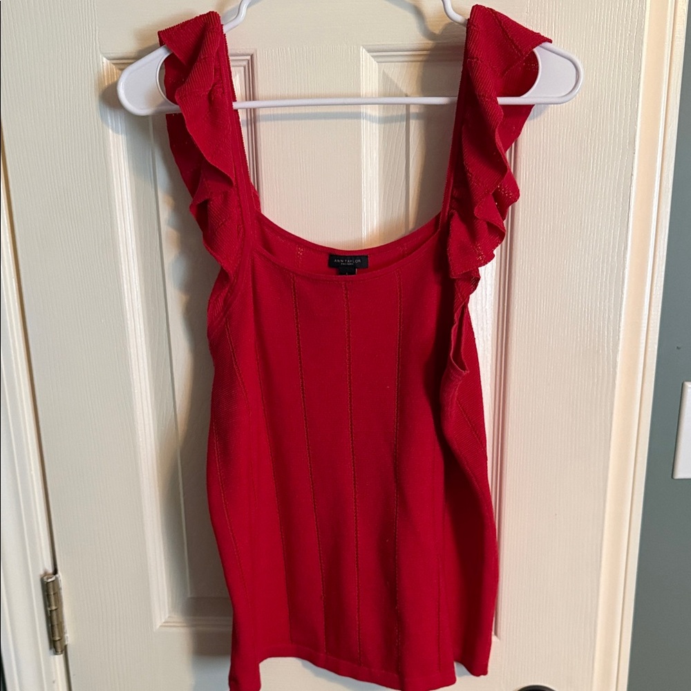 Ann Taylor Factory Red Ruffle Tank Top